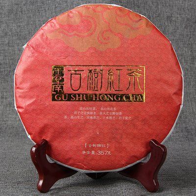 Китайский чёрный чай Шу Пуэр Gu Shu Hong Cha "Высушенное на солнце древнее дерево" блин 357 грамм 0907 фото