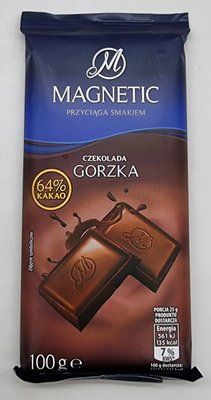 Черный горький шоколад Magnetic 64% какао 100 г. Польша 0853 фото