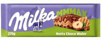 Молочный шоколад Milka Nutty Choco Wafer вафля та фундук 270г 0878 фото