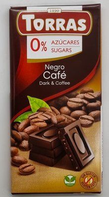 Чорний шоколад без цукру "Torras" Negro Cafe з кавою 75 г Іспанія 0743 фото