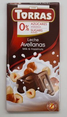 Молочний шоколад без цукру "Torras" Leche Avellanas з лісовим горіхом 75 г Іспанія 0744 фото