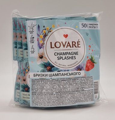 Бленд черного и зеленого чая с клубникой и лепестками цветов Lovare "Брызги шампанского" 50 пакетиков 0195 фото