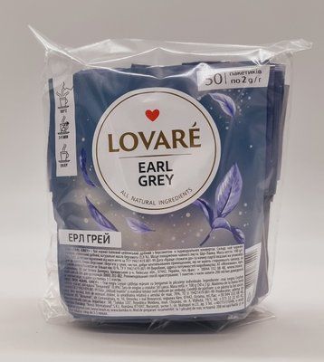 Чай черный цейлонский Lovare Earl Grey с ароматом бергамота 50 пакетиков 0197 фото